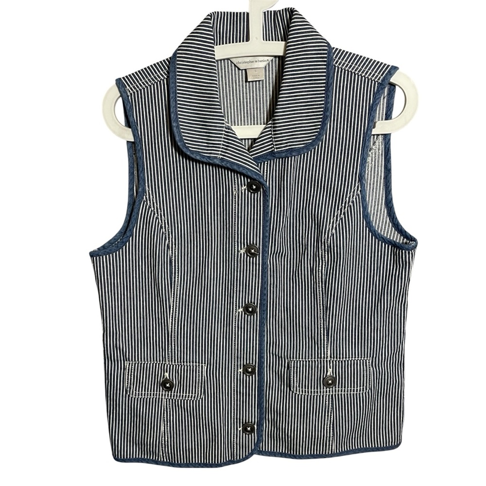 Christopher & Banks Striped Denim Button Vest Size small